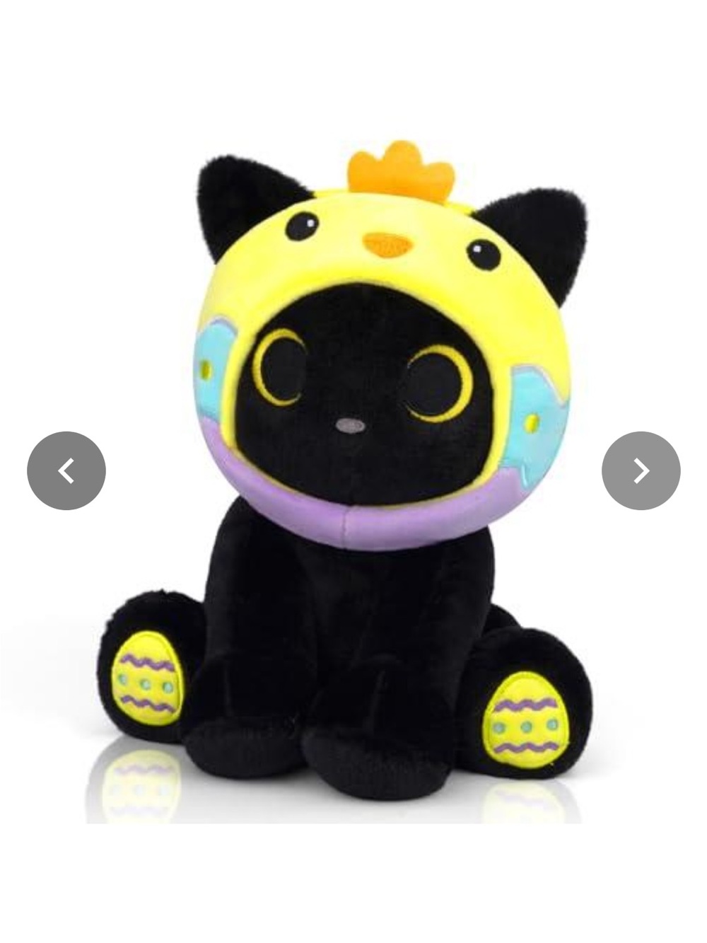 Plush Black Cat in Yellow Chick Helmet - Kids Toy